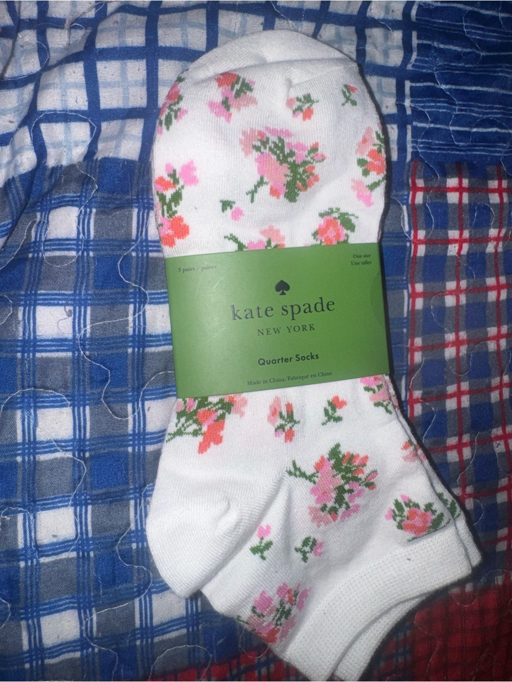 kate spade White Floral Quarter Socks with Pink & Green Accents